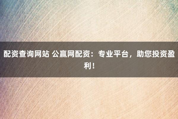 配资查询网站 公赢网配资：专业平台，助您投资盈利！