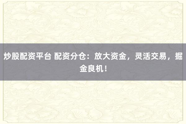 炒股配资平台 配资分仓：放大资金，灵活交易，掘金良机！