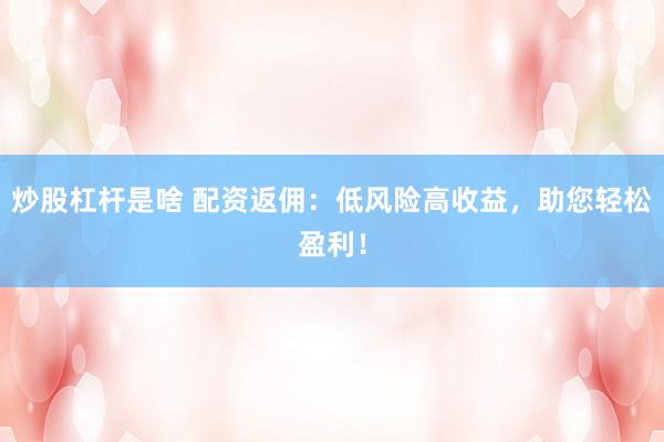 炒股杠杆是啥 配资返佣：低风险高收益，助您轻松盈利！